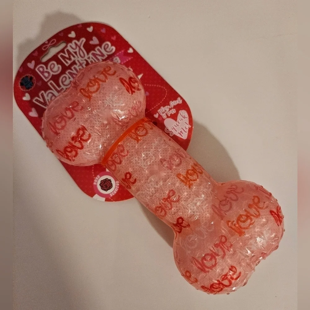 Pink Valentine’s Day Squeaky Dog Bone Toy Rose Scented & Textured Europan Home
